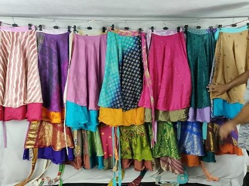 Reversible Wrap Skirt, Silk Sari, 22 Inch Length, 3 Pack Multicolor in Saudi Arabia