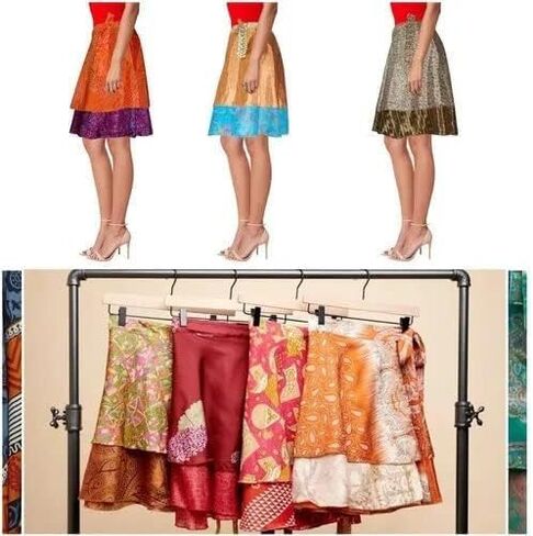 Reversible Wrap Skirt, Silk Sari, 22 Inch Length, 3 Pack Multicolor in Saudi Arabia