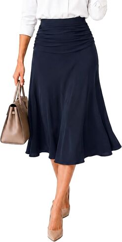 Avanova Women Ruched High Waist Midi Skirt Flowy A Line Below Knee Dressy Casual Skirts in Kuwait
