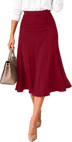 Avanova Women Ruched High Waist Midi Skirt Flowy A Line Below Knee Dressy Casual Skirts in Kuwait