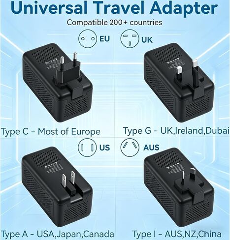 2000W Voltage Converter US to Europe for Hair Dryer, Converter for European Travel, 220V to 110V Power Converter Adapter Combo International Universal Travel Adapter with Type C G A I (Black) in Saudi Arabia