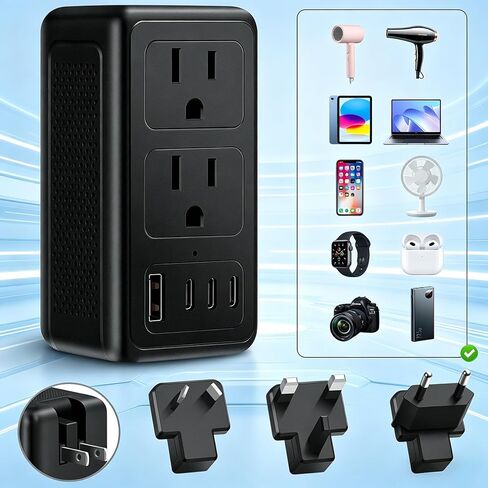 2000W Voltage Converter US to Europe for Hair Dryer, Converter for European Travel, 220V to 110V Power Converter Adapter Combo International Universal Travel Adapter with Type C G A I (Black) in Saudi Arabia