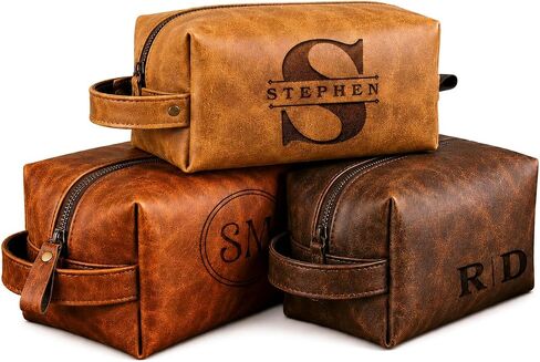Personalized Genuine Leather Men Toiletry Bag, Customizable Shaving Dopp Kit with Name, Custom Gift for Dad, Husband, Boyfriend, Birthday, Christmas, Valentine's Day, Father's Day, Graduation in Saudi Arabia