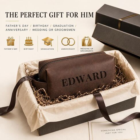 Personalized Genuine Leather Men Toiletry Bag, Customizable Shaving Dopp Kit with Name, Custom Gift for Dad, Husband, Boyfriend, Birthday, Christmas, Valentine's Day, Father's Day, Graduation in Saudi Arabia