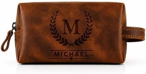 Personalized Genuine Leather Men Toiletry Bag, Customizable Shaving Dopp Kit with Name, Custom Gift for Dad, Husband, Boyfriend, Birthday, Christmas, Valentine's Day, Father's Day, Graduation in Saudi Arabia