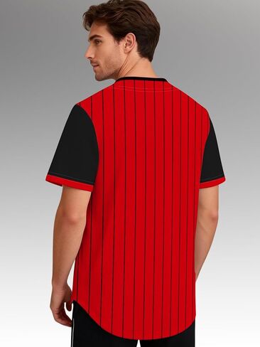 Red Pinstripe Baseball Shirt Black Sleeve - Men's Active Sports Uniform - Breathable Mesh Button Down for Team in Kuwait