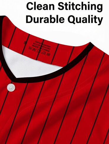 Red Pinstripe Baseball Shirt Black Sleeve - Men's Active Sports Uniform - Breathable Mesh Button Down for Team in Kuwait