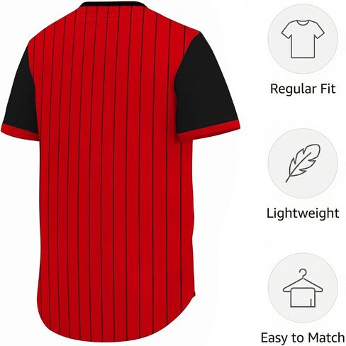Red Pinstripe Baseball Shirt Black Sleeve - Men's Active Sports Uniform - Breathable Mesh Button Down for Team in Kuwait