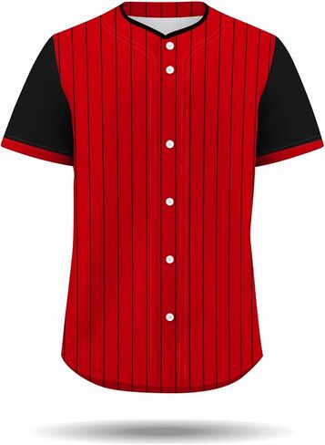 Red Pinstripe Baseball Shirt Black Sleeve - Men's Active Sports Uniform - Breathable Mesh Button Down for Team in Kuwait