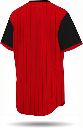 Red Pinstripe Baseball Shirt Black Sleeve - Men's Active Sports Uniform - Breathable Mesh Button Down for Team in Kuwait