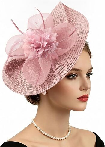 قبعة DRESHOW Fascinators قبعة من الريش الشبكي من الدانتيل مع عصابة رأس ومشبك أغطية رأس لحفلات الشاي للنساء in Kuwait