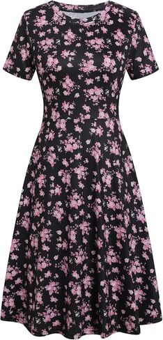 Women's Summer Dresses Elegant Floral Print Vintage Office Professional Business Casual Work A-Line Dress with Pockets DJ162 in Kuwait