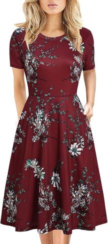 Women's Summer Dresses Elegant Floral Print Vintage Office Professional Business Casual Work A-Line Dress with Pockets DJ162 in Kuwait