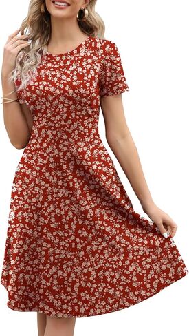 Women's Summer Dresses Elegant Floral Print Vintage Office Professional Business Casual Work A-Line Dress with Pockets DJ162 in Kuwait