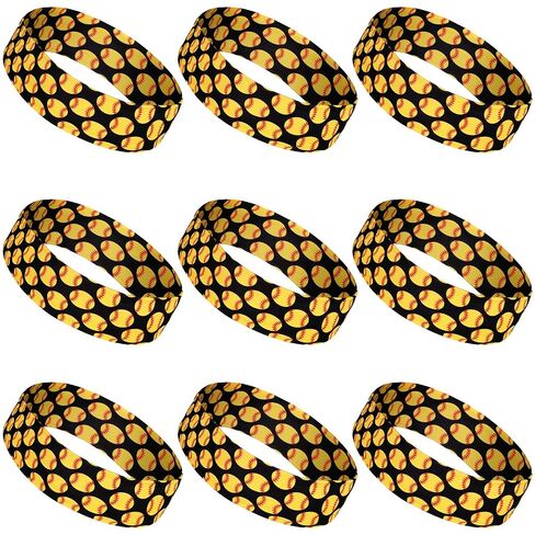 WILLBOND 9 Pcs Softball Headband for Women Yellow Black Sports Adjustable Headband No Slip Elastic Hair Band for Adults Softball Gym Exercise Team Party Gift in Kuwait