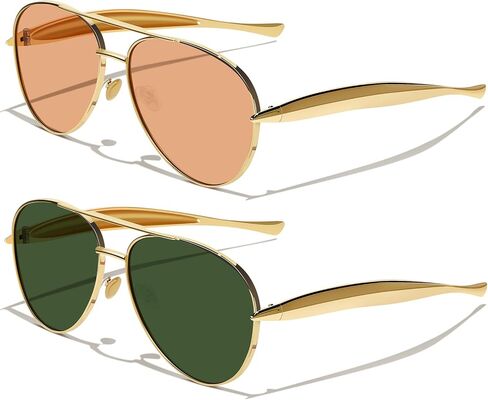 Gold Trendy Aviator Sunglasses for Women Men, Retro 2025 Metal 70s Oversized Sun Glasses in Kuwait