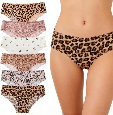 Womens Seamless Underwear,5 Pack Sexy Leopard & Cherry Print No Show Bikini Panties Low Rise Hipster Ladies Undies in Kuwait