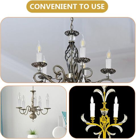 Luxshiny 4pcs E14 Crystal Chandelier Flanging Sleeve Water Drop Lamp Holder Tube Candle Casing White Socket Covers Lighting Parts for Ceiling Fixtures in Kuwait