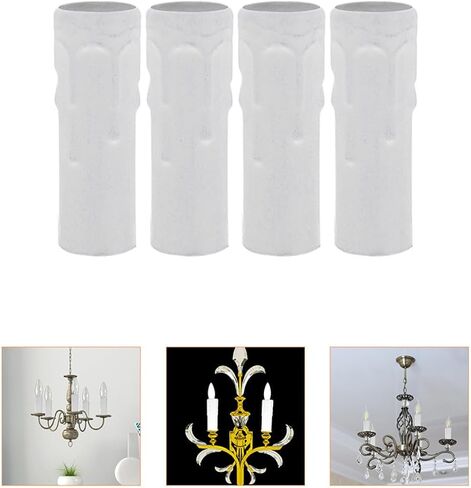 Luxshiny 4pcs E14 Crystal Chandelier Flanging Sleeve Water Drop Lamp Holder Tube Candle Casing White Socket Covers Lighting Parts for Ceiling Fixtures in Kuwait