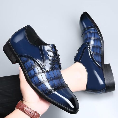Men's Dress Shoes Crocodile Print Oxford Shoes for Men Square Cap Toe Business Casual Formal Derby Shoes in Saudi Arabia