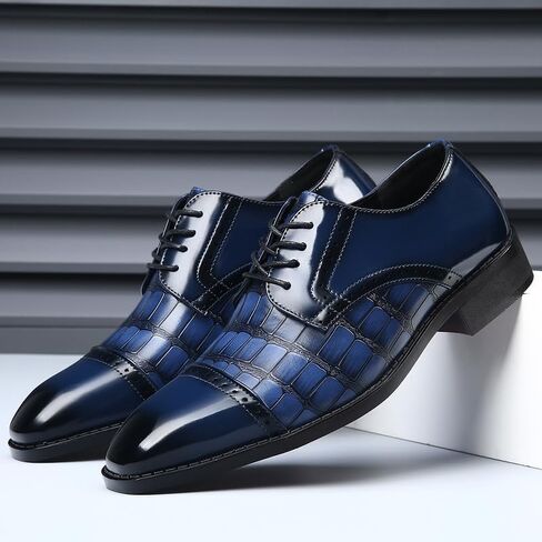 Men's Dress Shoes Crocodile Print Oxford Shoes for Men Square Cap Toe Business Casual Formal Derby Shoes in Saudi Arabia