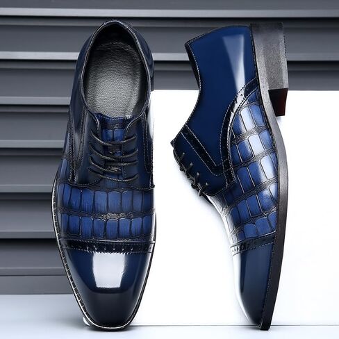 Men's Dress Shoes Crocodile Print Oxford Shoes for Men Square Cap Toe Business Casual Formal Derby Shoes in Saudi Arabia