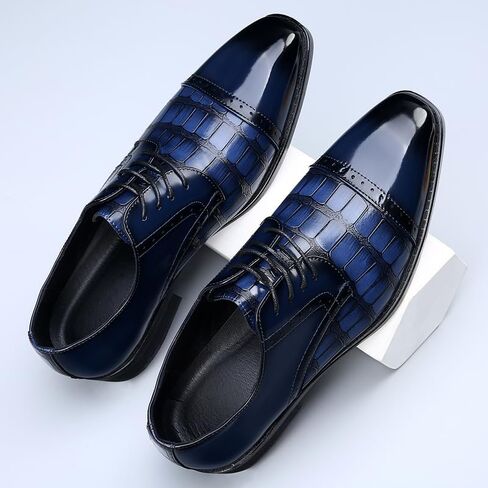 Men's Dress Shoes Crocodile Print Oxford Shoes for Men Square Cap Toe Business Casual Formal Derby Shoes in Saudi Arabia