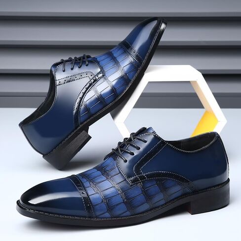 Men's Dress Shoes Crocodile Print Oxford Shoes for Men Square Cap Toe Business Casual Formal Derby Shoes in Saudi Arabia