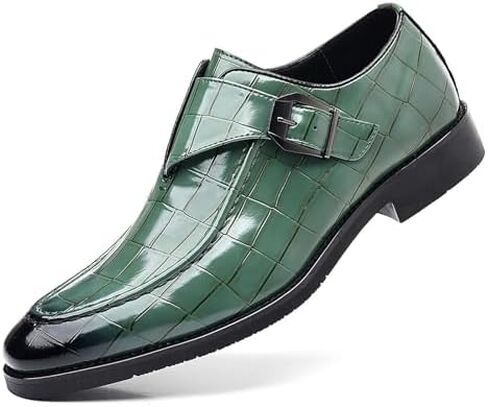 Men's Crocodile Print Monk Buckle Dress Loafers Classic Leather Slip-On Low Heel Plain Toe Fashion Wedding Oxfords with Adjust Buckle for Office Business Event Formal Causal Driving in Saudi Arabia