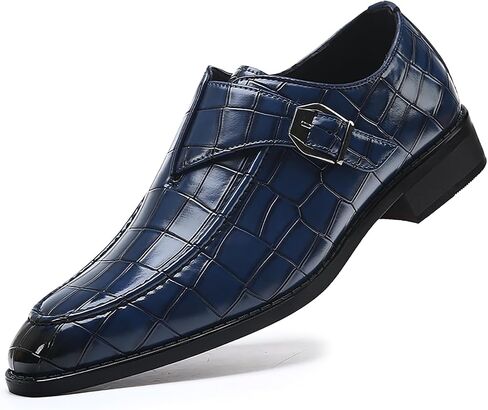 Men's Crocodile Print Monk Buckle Dress Loafers Classic Leather Slip-On Low Heel Plain Toe Fashion Wedding Oxfords with Adjust Buckle for Office Business Event Formal Causal Driving in Saudi Arabia