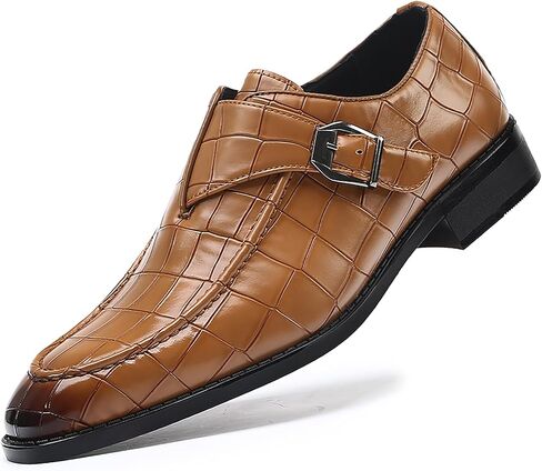 Men's Crocodile Print Monk Buckle Dress Loafers Classic Leather Slip-On Low Heel Plain Toe Fashion Wedding Oxfords with Adjust Buckle for Office Business Event Formal Causal Driving in Saudi Arabia