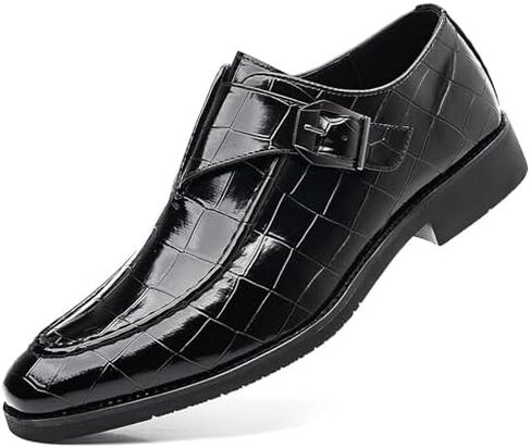 Men's Crocodile Print Monk Buckle Dress Loafers Classic Leather Slip-On Low Heel Plain Toe Fashion Wedding Oxfords with Adjust Buckle for Office Business Event Formal Causal Driving in Saudi Arabia