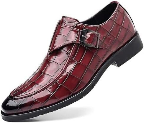 Men's Crocodile Print Monk Buckle Dress Loafers Classic Leather Slip-On Low Heel Plain Toe Fashion Wedding Oxfords with Adjust Buckle for Office Business Event Formal Causal Driving in Saudi Arabia