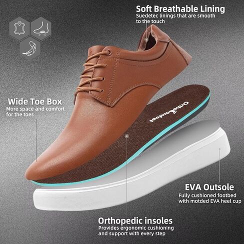OrthoComfoot Men's Orthopedic Business Leather Dress Shoes - Wide Arch Support Plantar Fasciitis Orthotics Oxford - Cap Toe Comfort Patent Tuxedo Sneakers for Foot and Heel Pain Relief in Kuwait