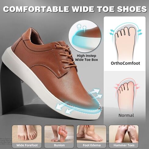 OrthoComfoot Men's Orthopedic Business Leather Dress Shoes - Wide Arch Support Plantar Fasciitis Orthotics Oxford - Cap Toe Comfort Patent Tuxedo Sneakers for Foot and Heel Pain Relief in Kuwait