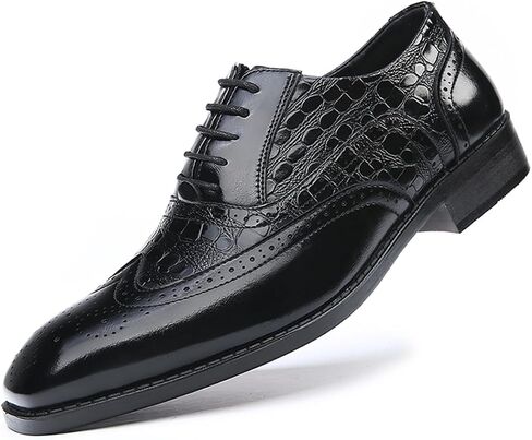 Men's Retro Crocodile Print Oxford Casual Business Formal Lace up Dress Shoes in Saudi Arabia