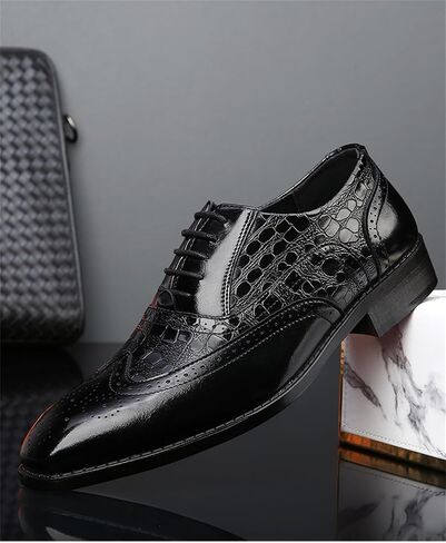 Men's Retro Crocodile Print Oxford Casual Business Formal Lace up Dress Shoes in Saudi Arabia