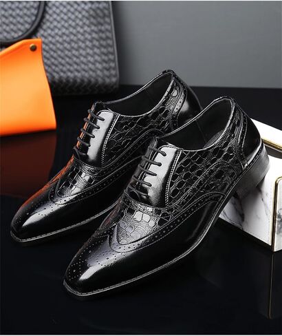 Men's Retro Crocodile Print Oxford Casual Business Formal Lace up Dress Shoes in Saudi Arabia