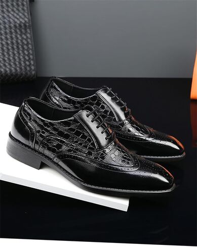 Men's Retro Crocodile Print Oxford Casual Business Formal Lace up Dress Shoes in Saudi Arabia