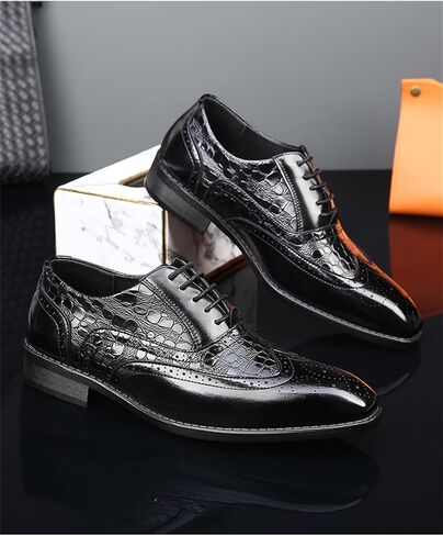 Men's Retro Crocodile Print Oxford Casual Business Formal Lace up Dress Shoes in Saudi Arabia