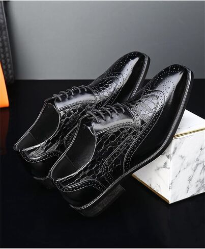 Men's Retro Crocodile Print Oxford Casual Business Formal Lace up Dress Shoes in Saudi Arabia