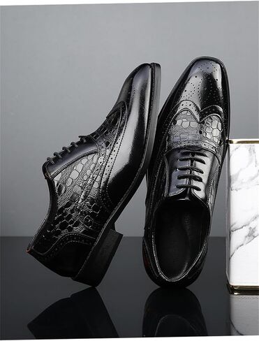 Men's Retro Crocodile Print Oxford Casual Business Formal Lace up Dress Shoes in Saudi Arabia