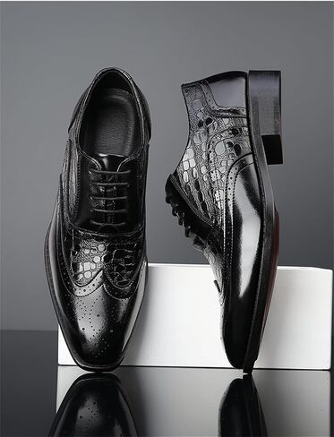 Men's Retro Crocodile Print Oxford Casual Business Formal Lace up Dress Shoes in Saudi Arabia