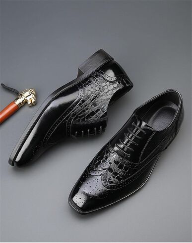 Men's Retro Crocodile Print Oxford Casual Business Formal Lace up Dress Shoes in Saudi Arabia