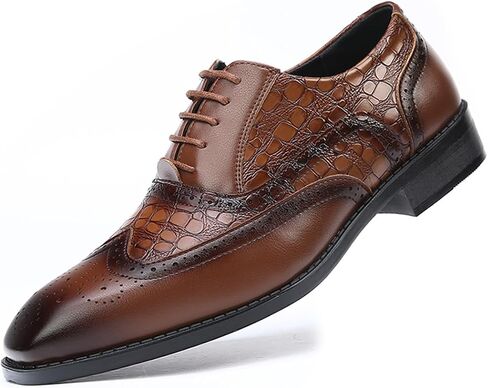 Men's Retro Crocodile Print Oxford Casual Business Formal Lace up Dress Shoes in Saudi Arabia