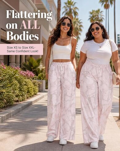 Women's Wide-Leg Loose-Fitting Sweatpants, Camouflage Straight-Leg Casual Pants with Elastic Waistband and Pockets. in Kuwait