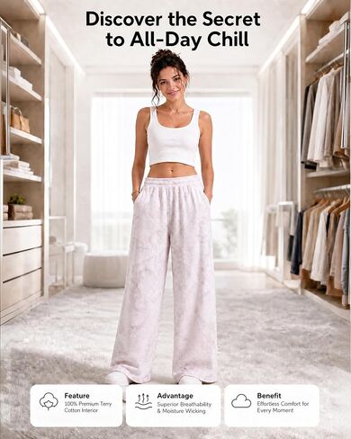 Women's Wide-Leg Loose-Fitting Sweatpants, Camouflage Straight-Leg Casual Pants with Elastic Waistband and Pockets. in Kuwait