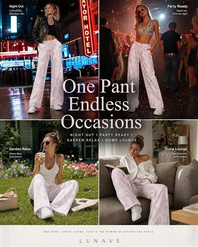 Women's Wide-Leg Loose-Fitting Sweatpants, Camouflage Straight-Leg Casual Pants with Elastic Waistband and Pockets. in Kuwait