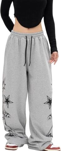 Baggy Wide Leg Sweatpants Women Workout Gym Track Pants Star Graphic Drawstring Lightweight Casual Loose Trousers in Saudi Arabia