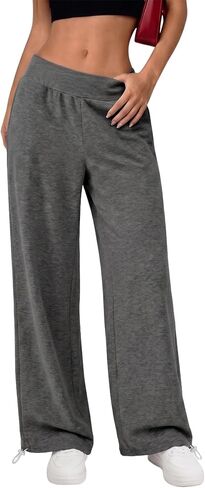 Womens High Elastic Waisted Sweatpants Straight Leg Pants Casual Baggy Sweat Pants with Pockets Drawstring Cuffs in Saudi Arabia